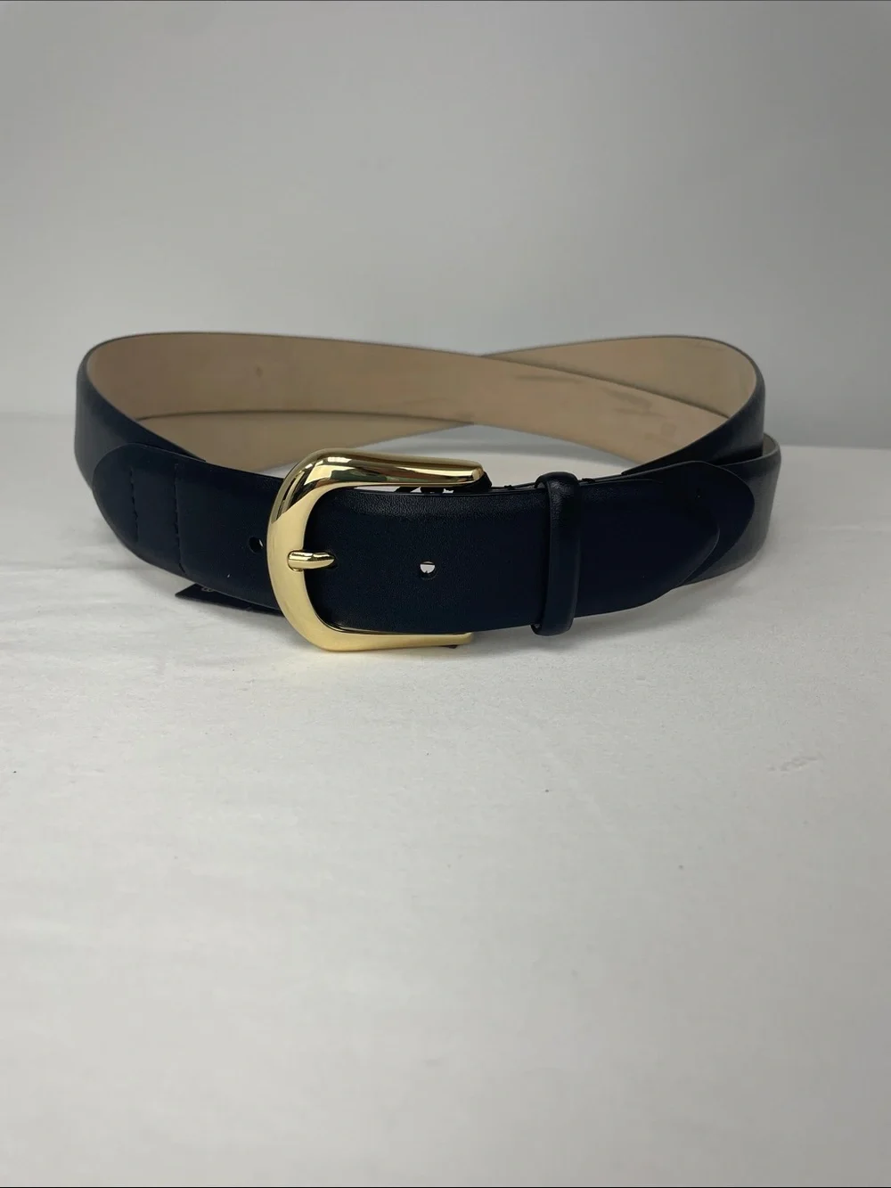 B-Low the Belt Black Leather Belt with Gold Buckle, Size L
